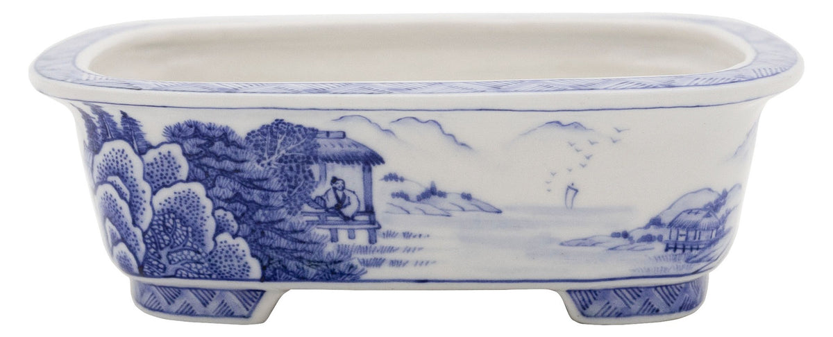 Ito Gekkou sometsuke oval bonsai pot - front profile