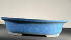 Reiho blue speckled oval bonsai pot front profile