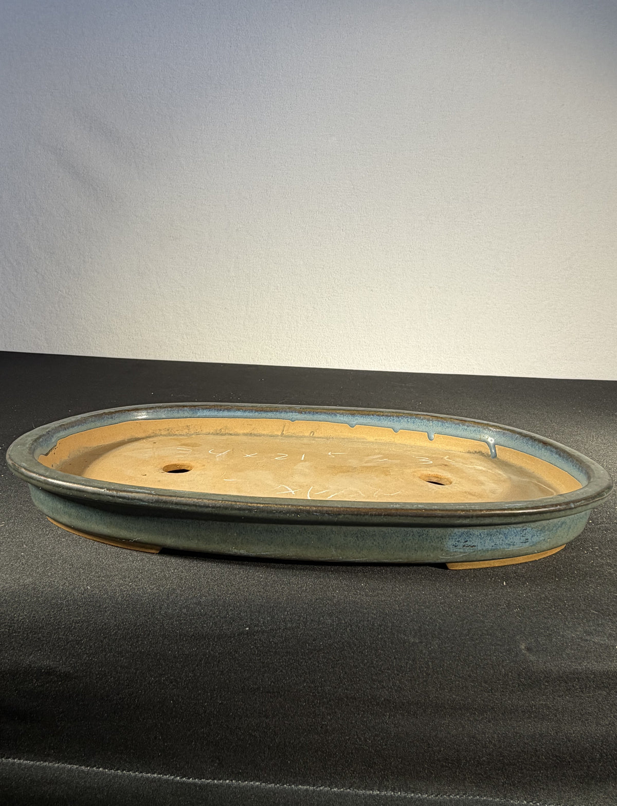 Japanese Pale Blue Glazed Shallow Oval Bonsai Pot 13 x 8.5 x 1