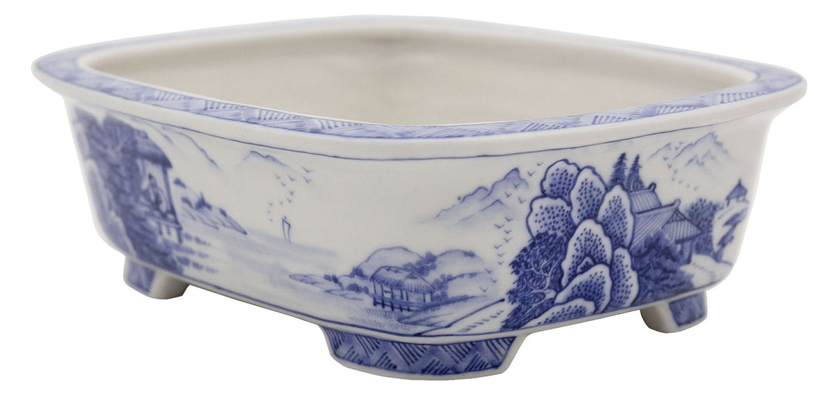 Ito Gekkou sometsuke oval bonsai pot - three-quarter view
