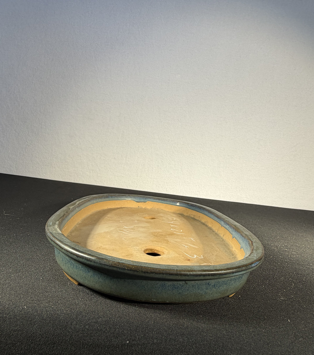 Japanese Pale Blue Glazed Shallow Oval Bonsai Pot 13 x 8.5 x 1