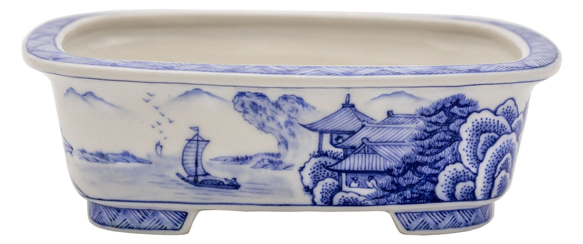 Ito Gekkou sometsuke oval bonsai pot - side profile