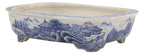 Ito Gekkou sometsuke rectangle bonsai pot with village scene