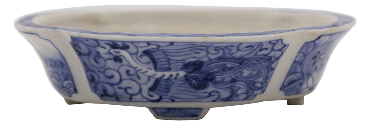 Ito Gekkou sometsuke mokko bonsai pot with village panels