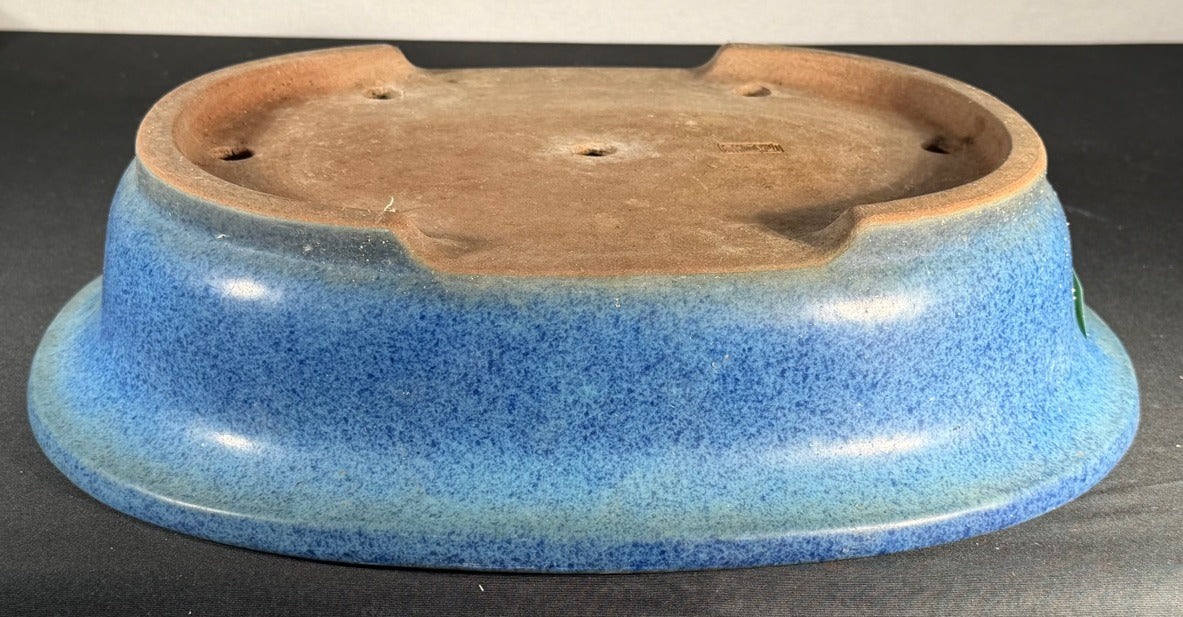 Reiho blue speckled oval bonsai pot bottom