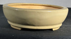 Hattori cream glazed oval bonsai pot profile