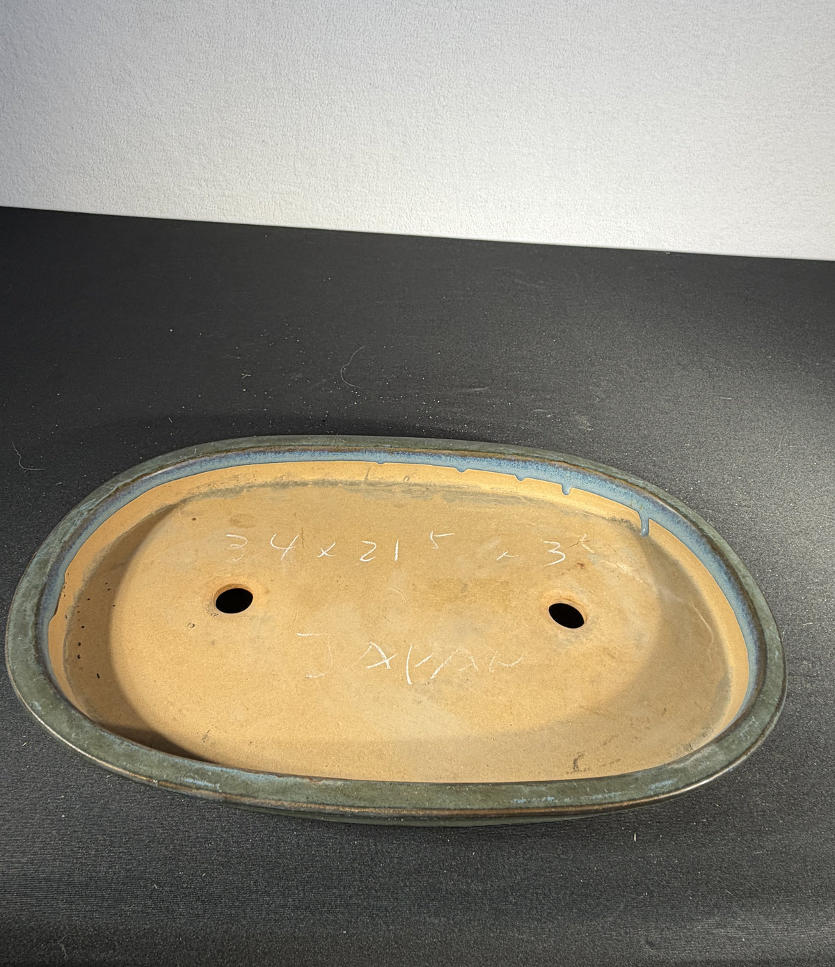 Japanese Pale Blue Glazed Shallow Oval Bonsai Pot 13 x 8.5 x 1