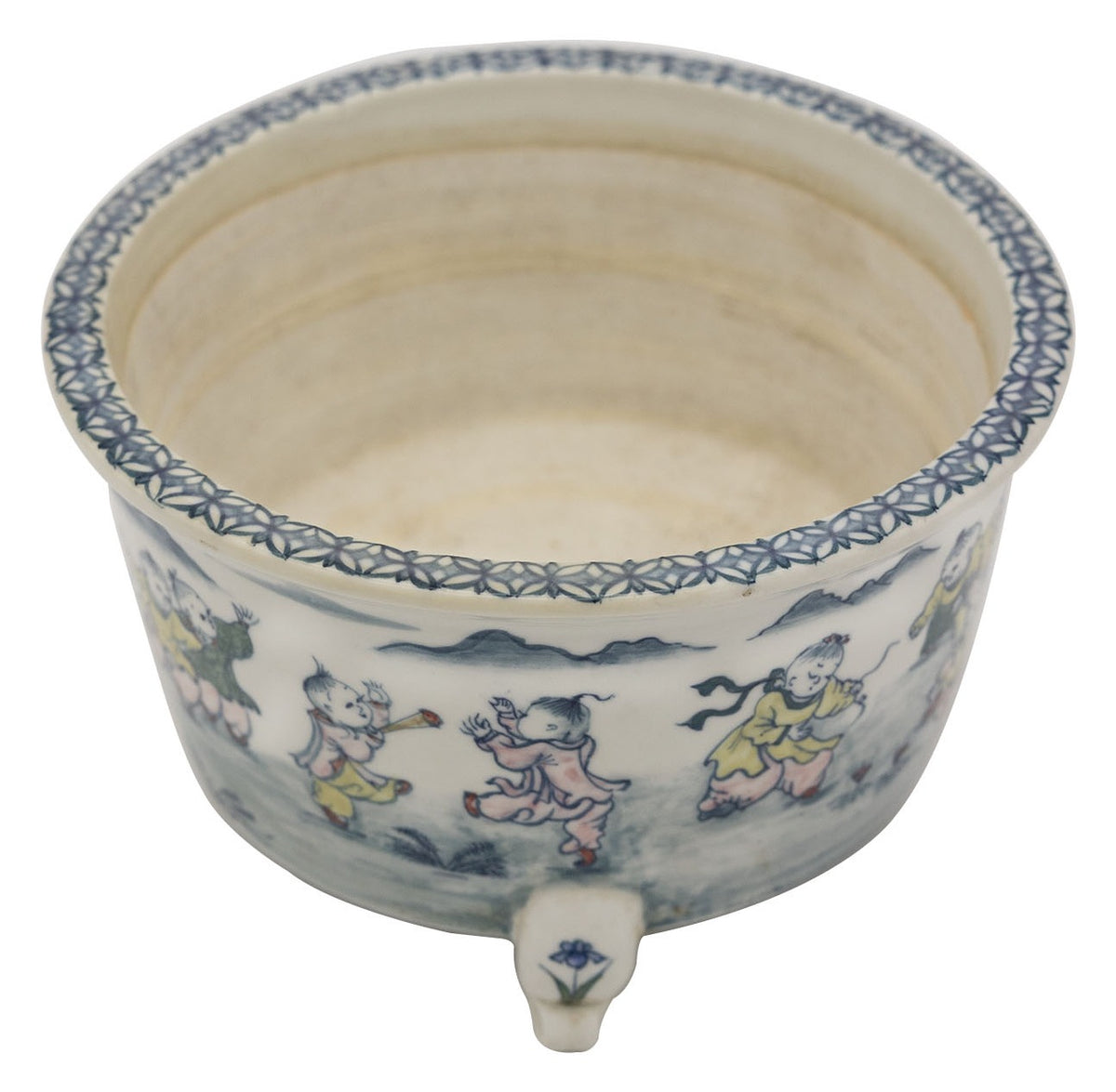 Ishida Shoseki go-sai round bonsai pot with children playing