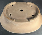 Seibun unglazed oval bonsai pot, base with chop and drainage holes