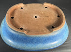 Reiho blue speckled oval bonsai pot bottom chop