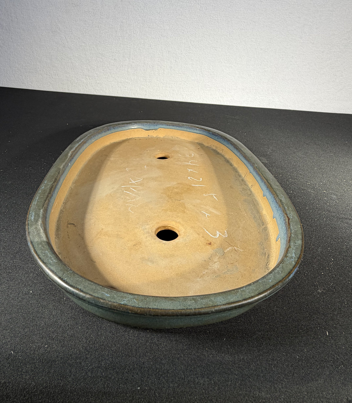 Japanese Pale Blue Glazed Shallow Oval Bonsai Pot 13 x 8.5 x 1