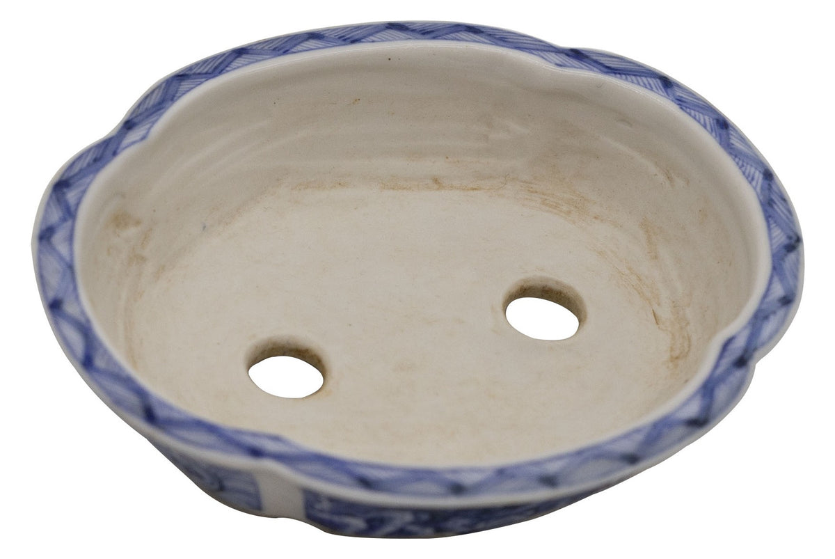 Ito Gekkou sometsuke mokko bonsai pot with village panels