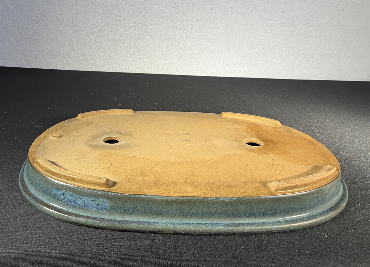 Japanese Pale Blue Glazed Shallow Oval Bonsai Pot 13 x 8.5 x 1