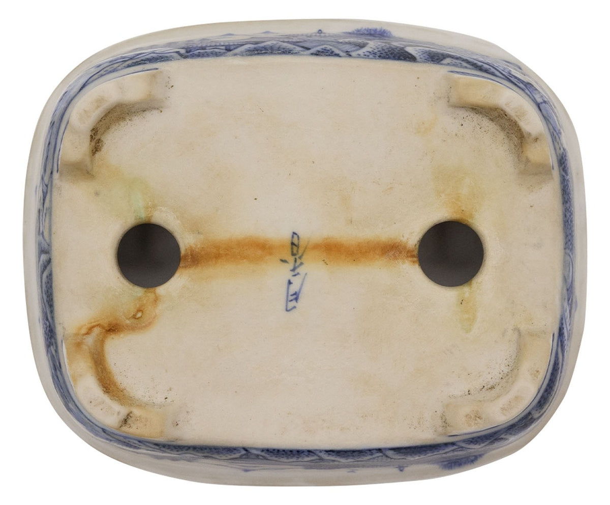 Ito Gekkou sometsuke rectangle bonsai pot with village scene