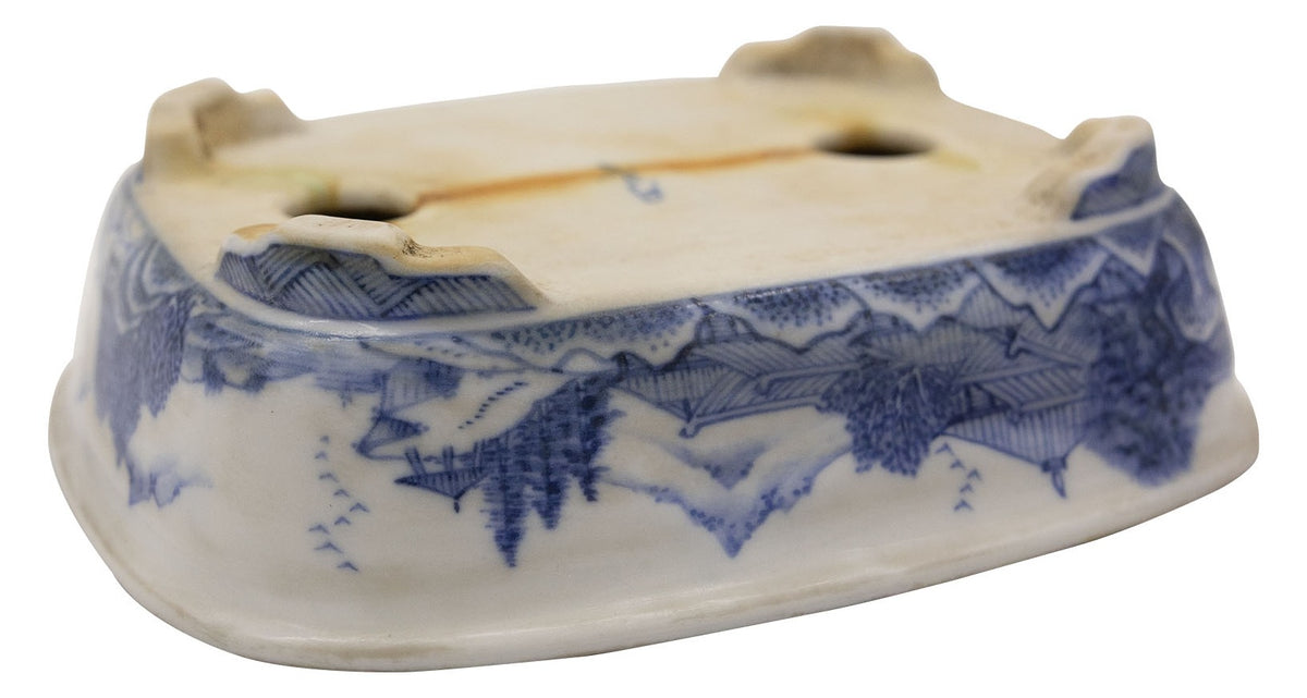 Ito Gekkou sometsuke rectangle bonsai pot with village scene