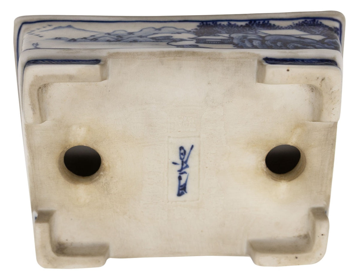 Ito Gekkou sometsuke rectangle bonsai pot with mountains and fishing village