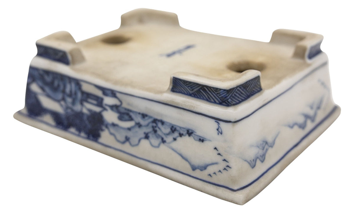 Ito Gekkou sometsuke rectangle bonsai pot with mountains and fishing village