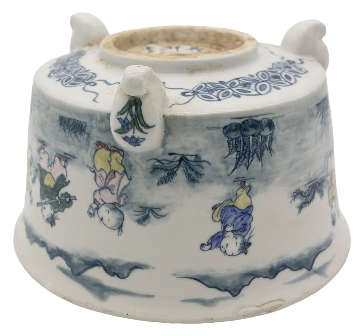 Ishida Shoseki go-sai round bonsai pot with children playing