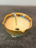 Fuka (Kiyoshi Koiwai) Lotus-Rim Shohin – Amber over Celadon Crackle