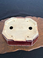 7x5x2 Inch Koyo Octagonal Bonsai Pot #642 – Cinnabar Glaze, Fan Stamp