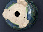 4.5x2.75 Inch Satomi Round Bonsai Pot – Green & Blue Drip Glaze, Cloud Feet