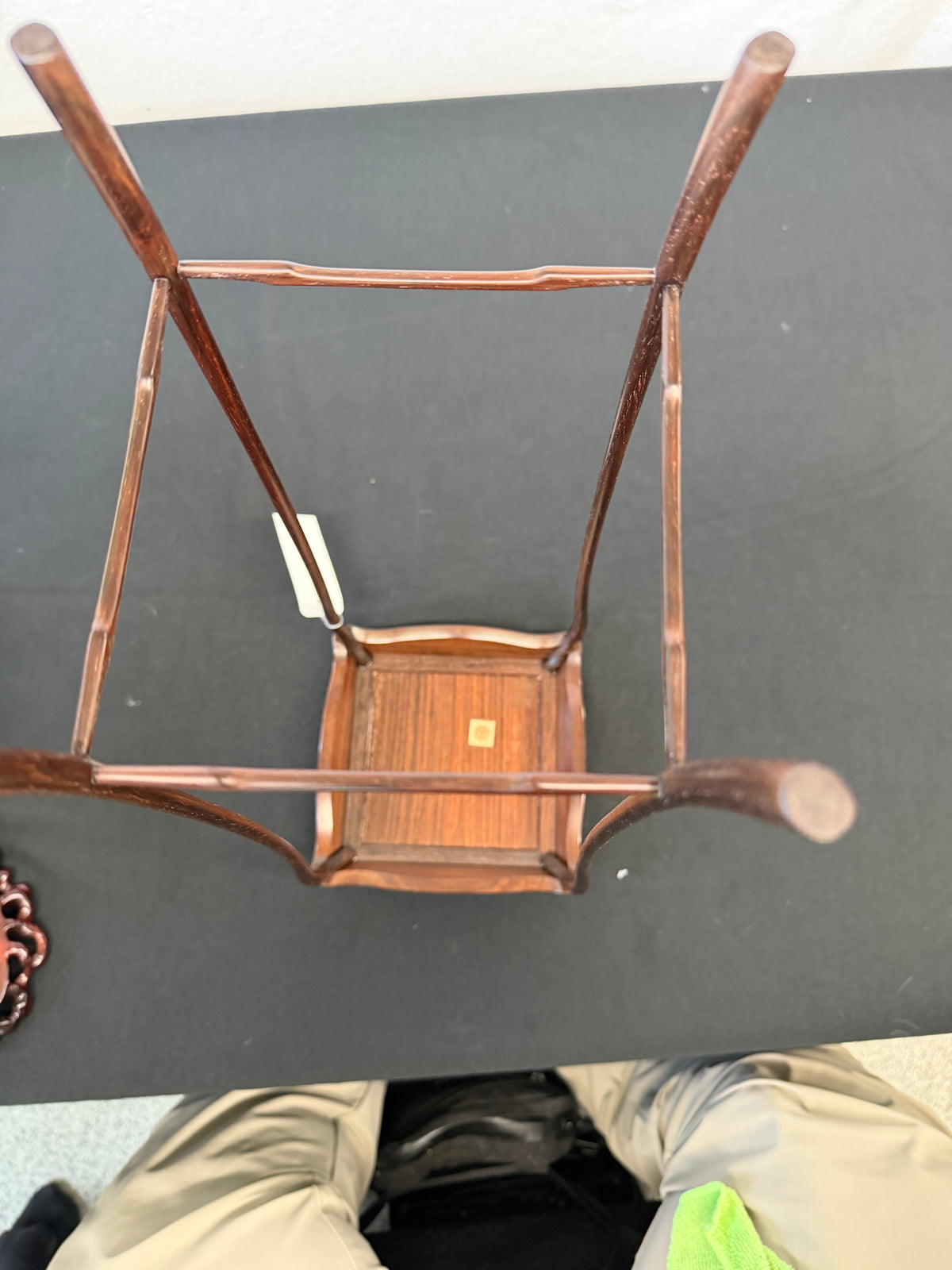 Tall Cabriole-Leg Hardwood Stand, Signed and Seal Marked