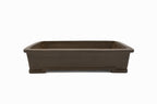 Large Rectangular Unglazed Japanese Bonsai Pot – Suzuki Suzan Kiln, Hand Carved Extended Rim, Special Commission Signature, Bottom Border