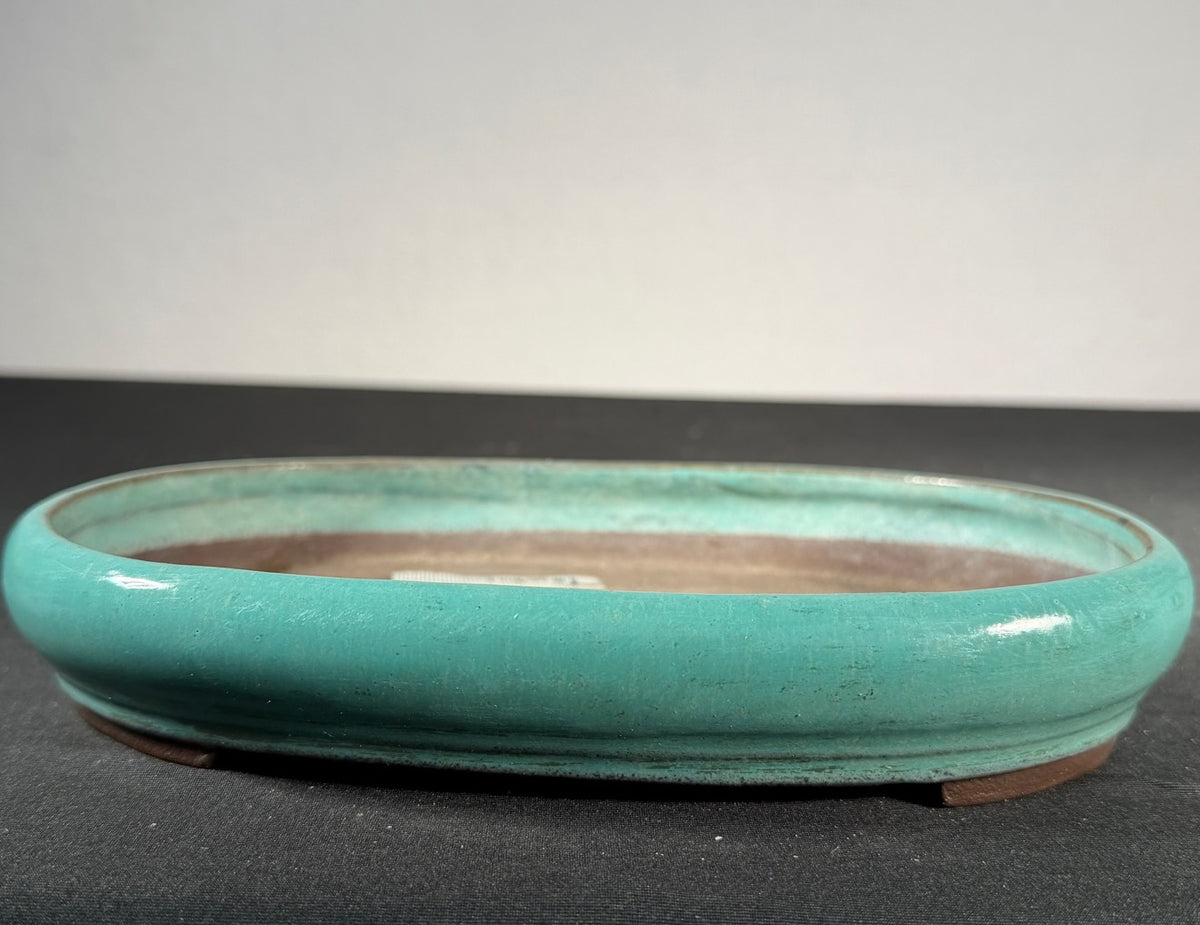 Tousui Turquoise Glazed Oval Bonsai Pot 9 x 6.5 x 1.5