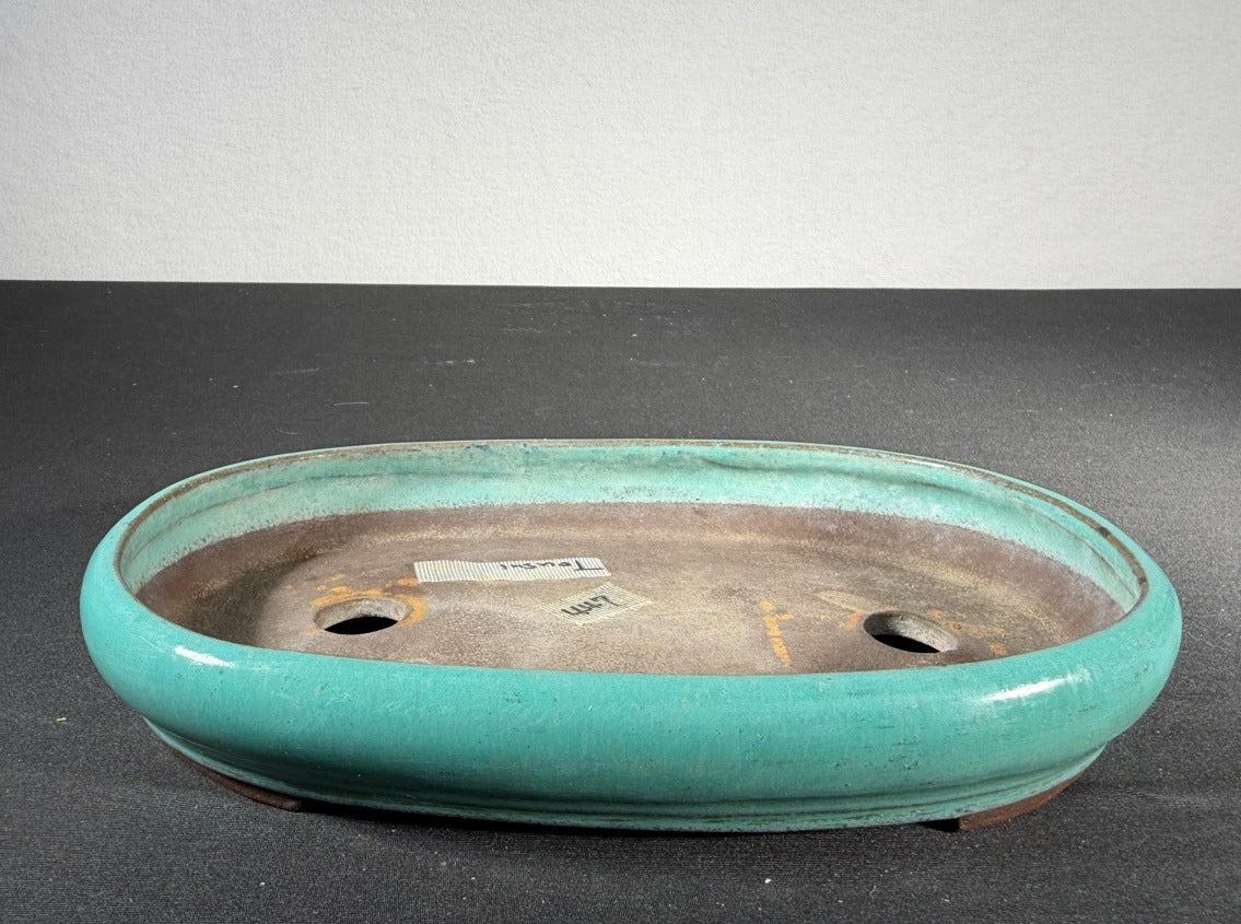 Tousui Turquoise Glazed Oval Bonsai Pot 9 x 6.5 x 1.5