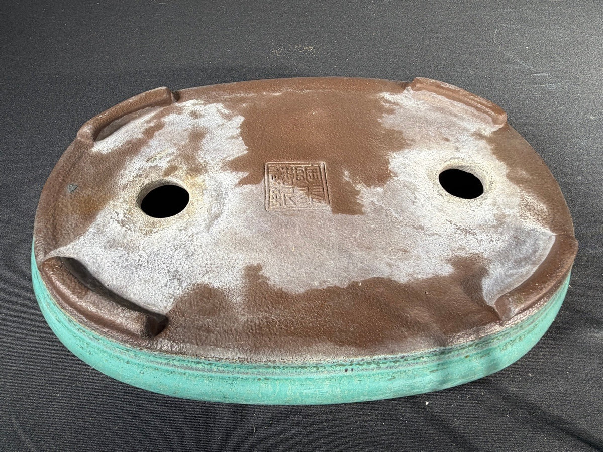 Tousui Turquoise Glazed Oval Bonsai Pot 9 x 6.5 x 1.5
