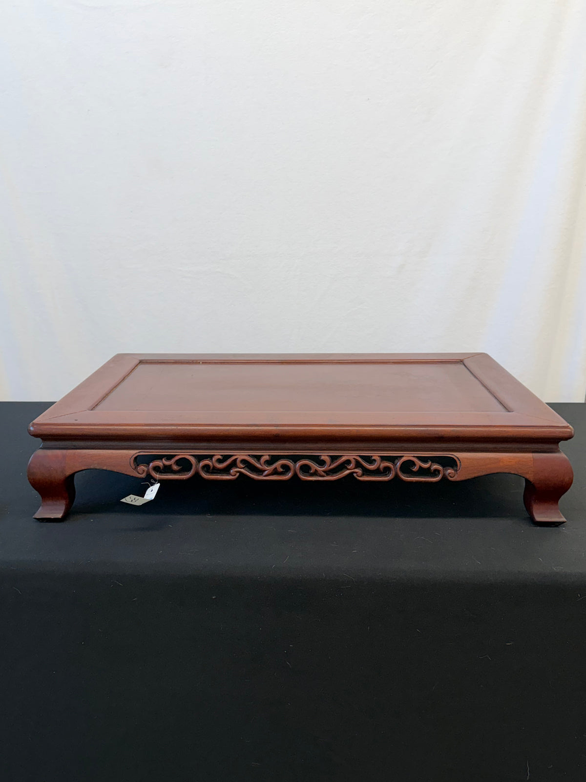 Japanese Rosewood Display Table, 24" x 16", Pierced Pine Apron, Hoof Feet