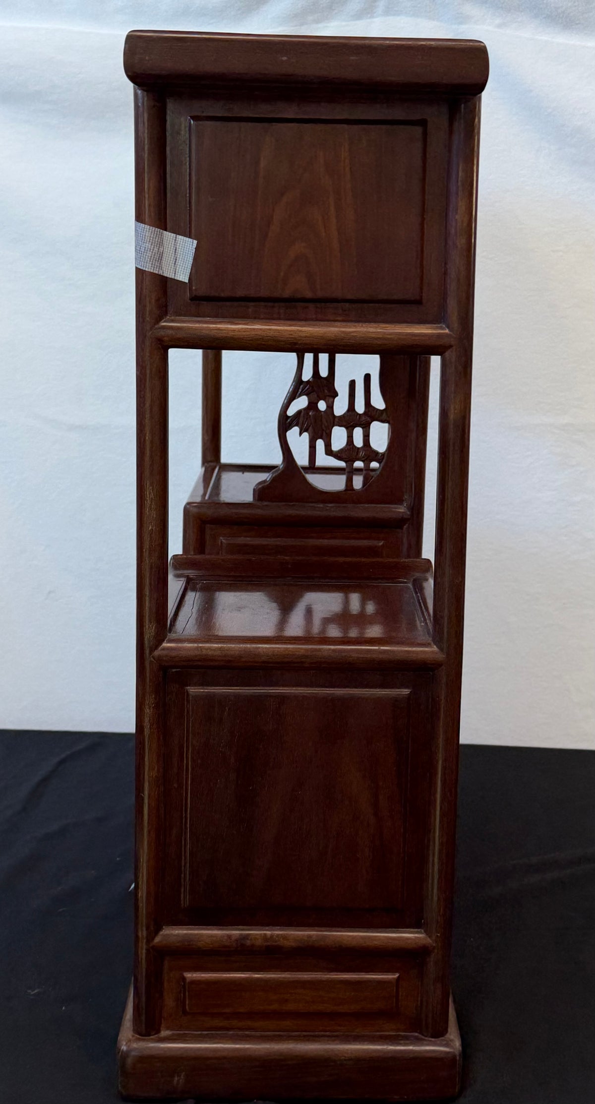 Japanese Rosewood Display Cabinet (Kazaridana), Doors, Drawers, Carved Bamboo Panel