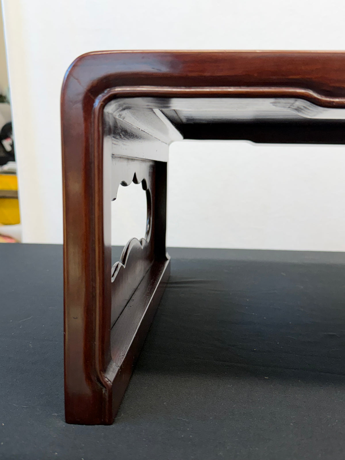 Japanese Rosewood Waterfall Display Table, 27.5" x 19", Cloud-Cut Panel Ends
