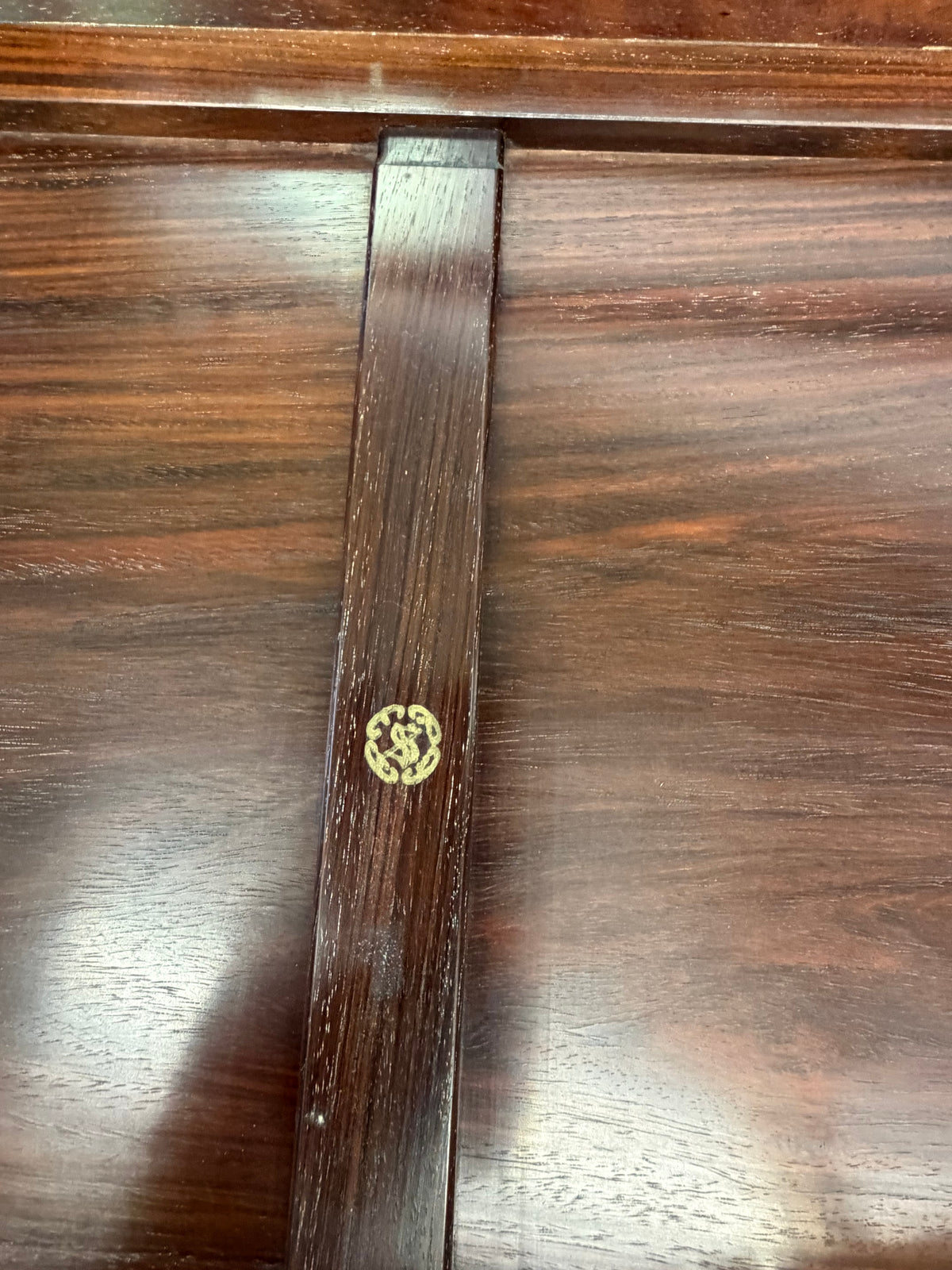 Shokaku Carved Rosewood Display Table, Scroll Corners, Gold Mark, Original Box