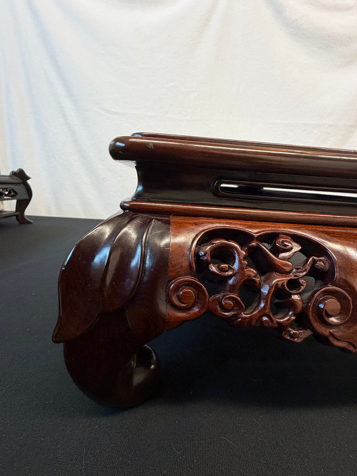 Carved Japanese Hardwood Display Table, Cloud-Scroll Apron