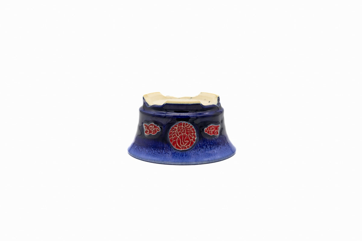 Small Round Ruri Blue Glazed Japanese Bonsai Pot – Biko Kiln, Medallion Chop, Competition Quality, Square Cut Feet
