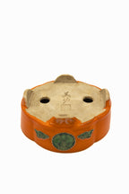 Small Mokka Orange Glazed Biko Kiln Japanese Bonsai Pot – Hand Carved Medallion, Chop and Nail Signed