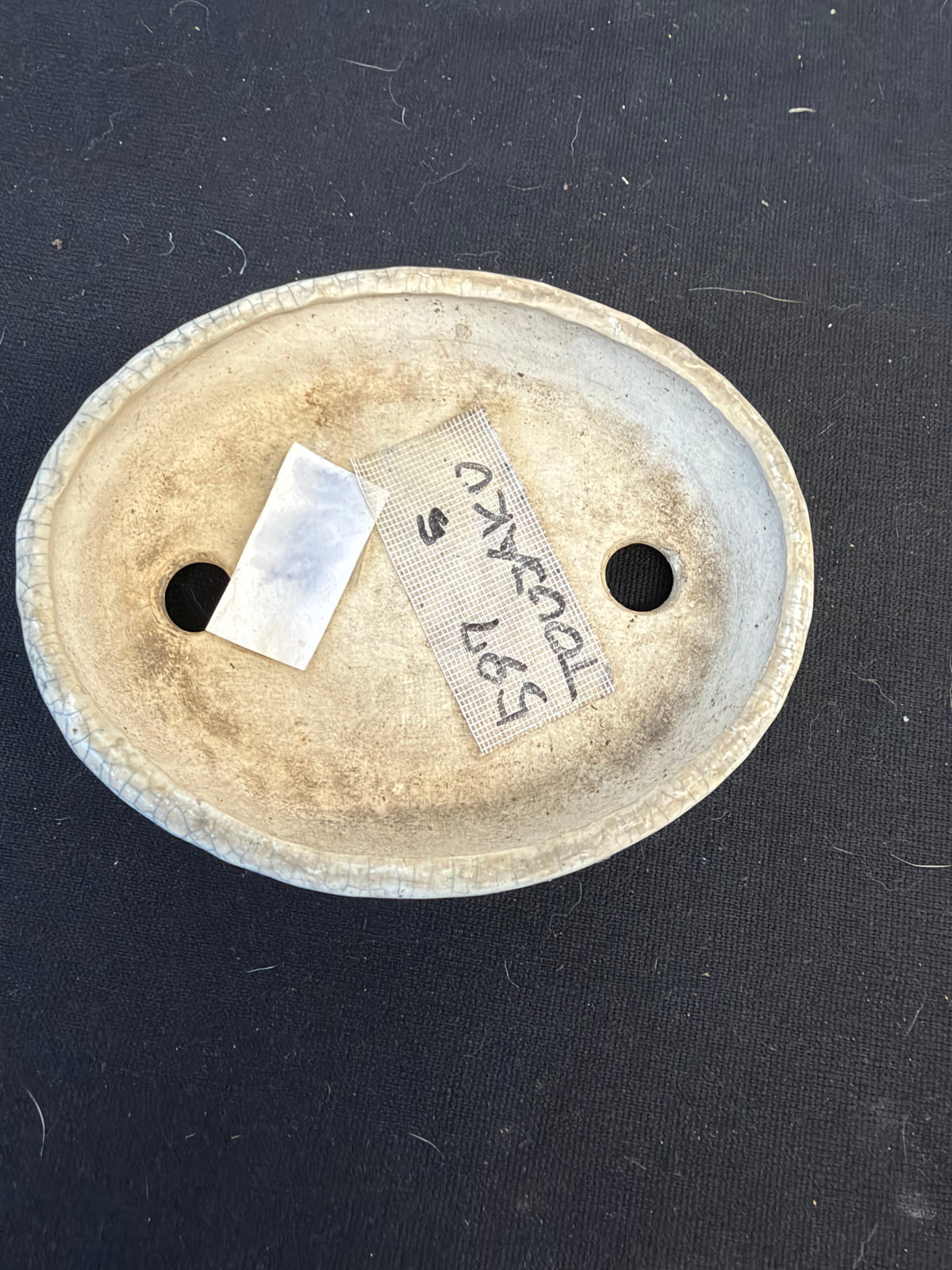 4.5x3.5x1 Inch Toujaku Handmade Bonsai Pot – Crackled White Oval