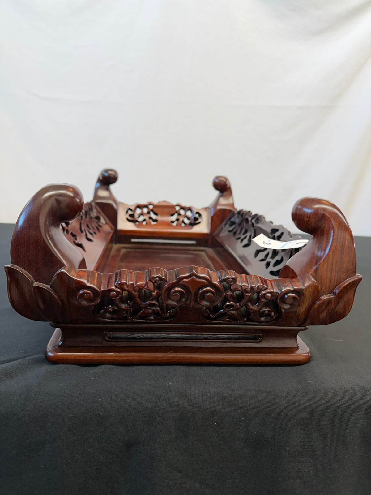 Carved Japanese Hardwood Display Table, Cloud-Scroll Apron