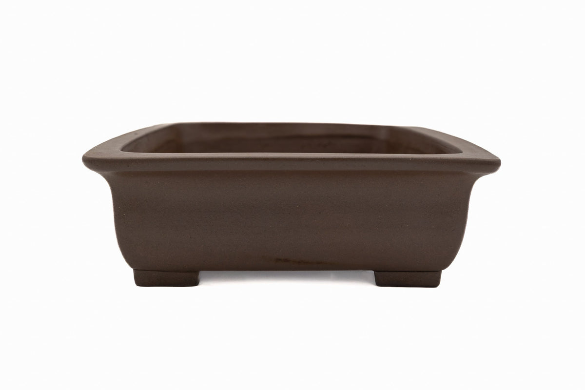 Large Rectangular Gyouzan Japanese Bonsai Pot – Bold Form, Inverted Flat Rim, 16x13x4.5 Chop