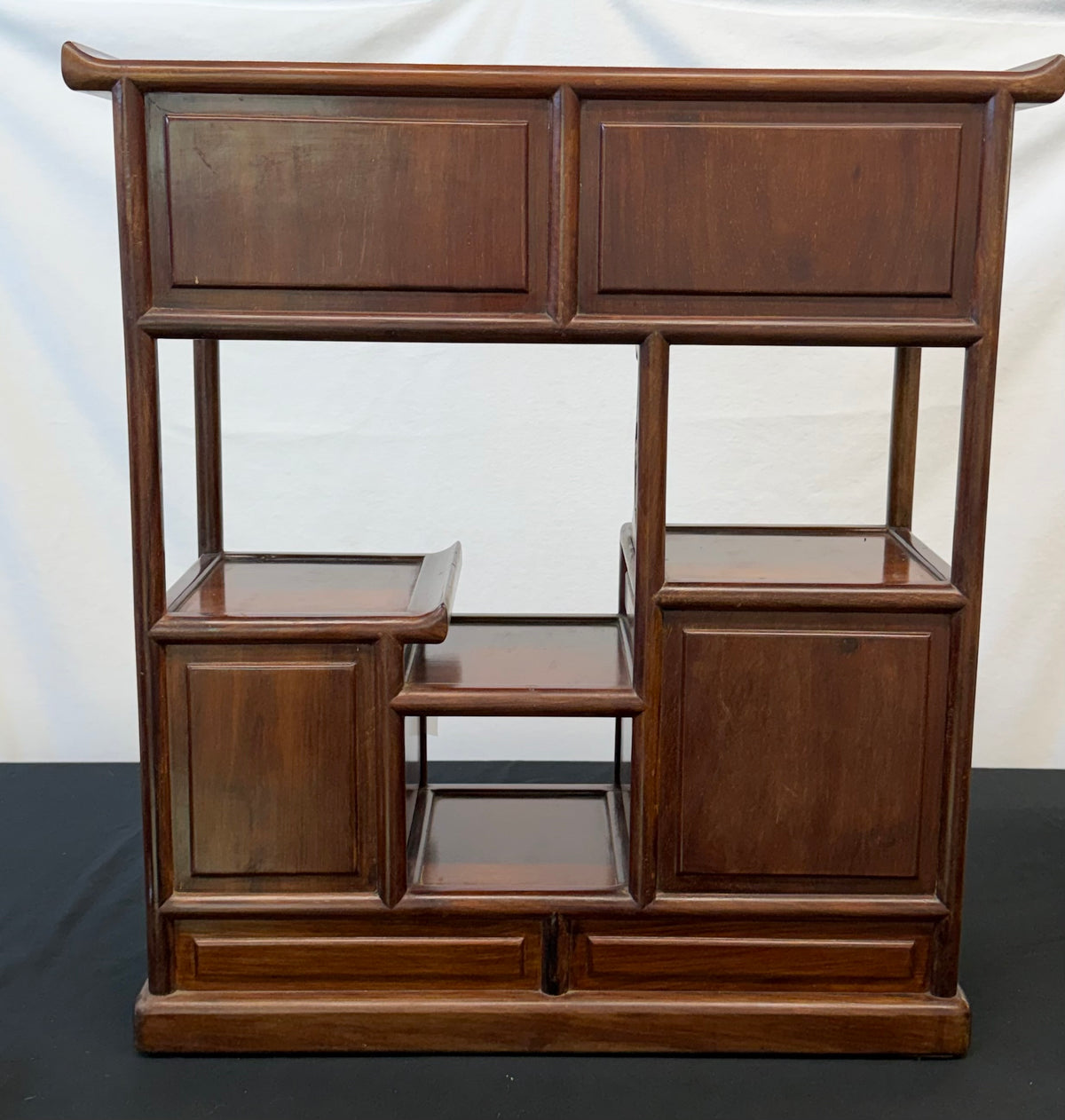 Japanese Rosewood Display Cabinet (Kazaridana), Doors, Drawers, Carved Bamboo Panel