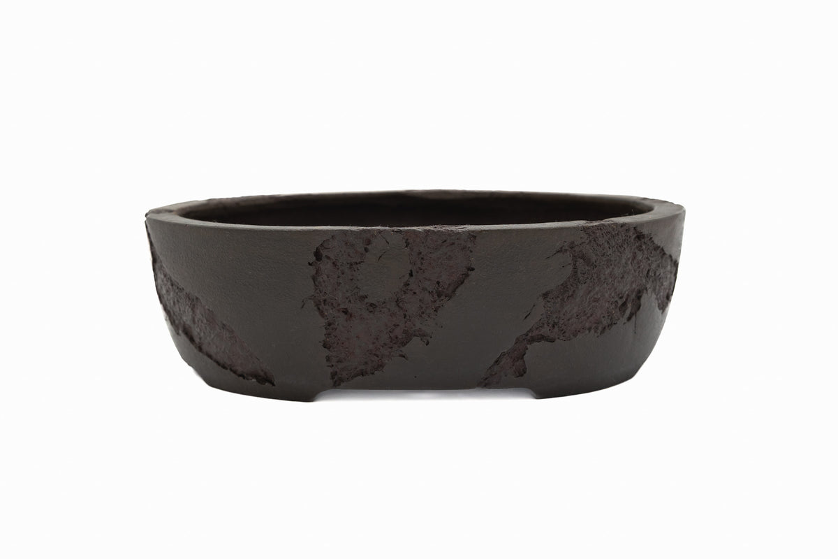 Large Oval Unglazed Yamaaki Japanese Bonsai Pot – Double Chop Nail Signature, Bold Form, Thick Rim
