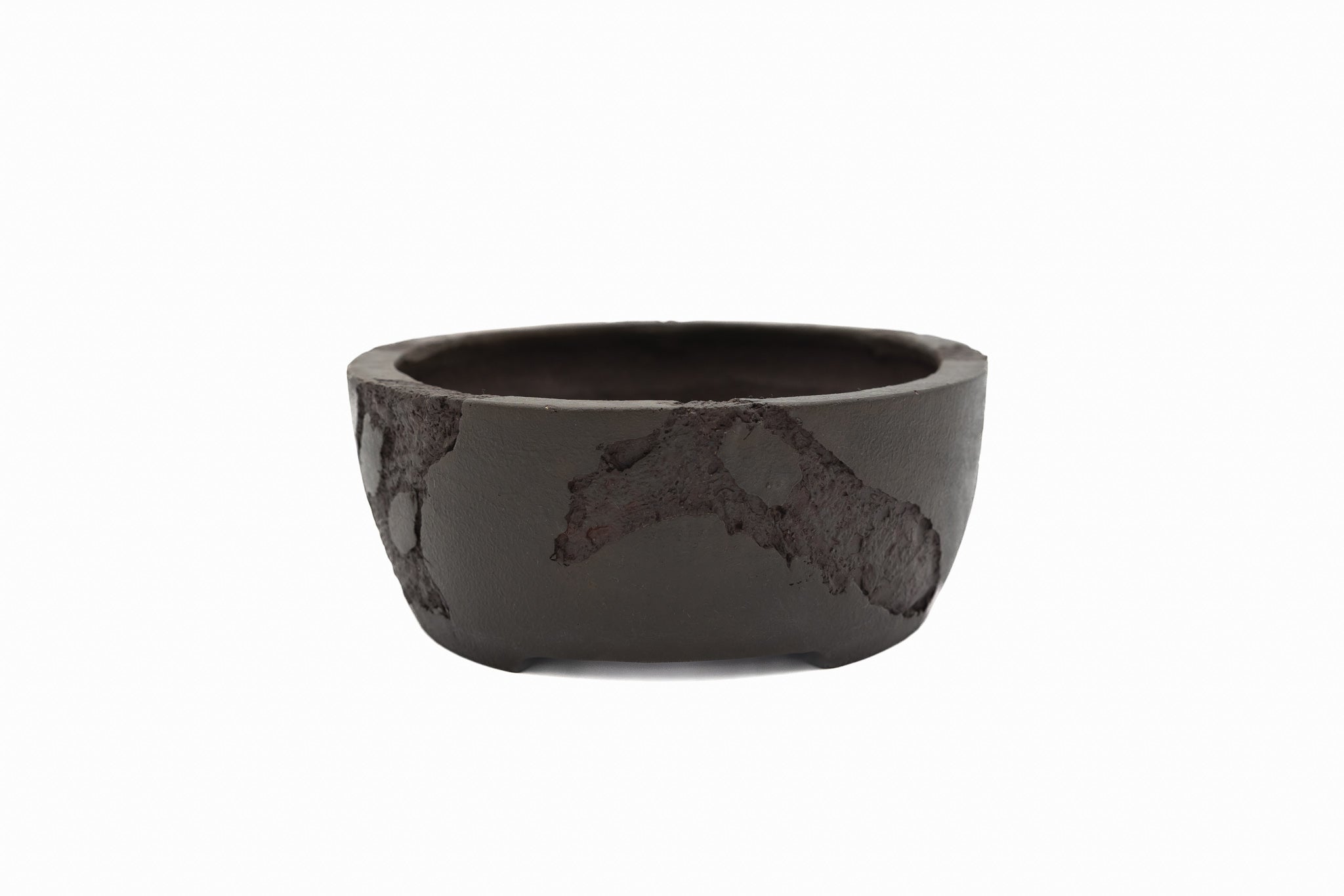 Large Oval Unglazed Yamaaki Japanese Bonsai Pot – Double Chop Nail Signature, Bold Form, Thick Rim