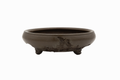 Large Round Unglazed Yamaaki Japanese Bonsai Pot – Double Chop Nail Signature, Worm Eaten Bold Form