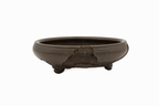 Large Round Unglazed Yamaaki Japanese Bonsai Pot – Double Chop Nail Signature, Worm Eaten Bold Form