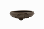 Large Round Unglazed Yamaaki Japanese Bonsai Pot – Double Chop Nail Signature, Worm Eaten Bold Form
