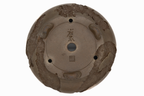 Large Round Unglazed Yamaaki Japanese Bonsai Pot – Double Chop Nail Signature, Worm Eaten Bold Form