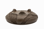 Large Round Unglazed Yamaaki Japanese Bonsai Pot – Double Chop Nail Signature, Worm Eaten Bold Form