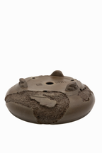 Large Round Unglazed Yamaaki Japanese Bonsai Pot – Double Chop Nail Signature, Worm Eaten Bold Form