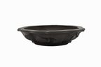 Large Rinka Unglazed Yamaaki Japanese Bonsai Pot – Chop and Nail Signed, Bold Worm Eaten Texture, Sharp Lines